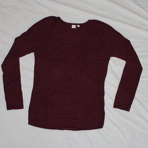 Old Navy High/Low Raglan Long Sleeve Thermal Burgundy V-Neck Sweater - Medium